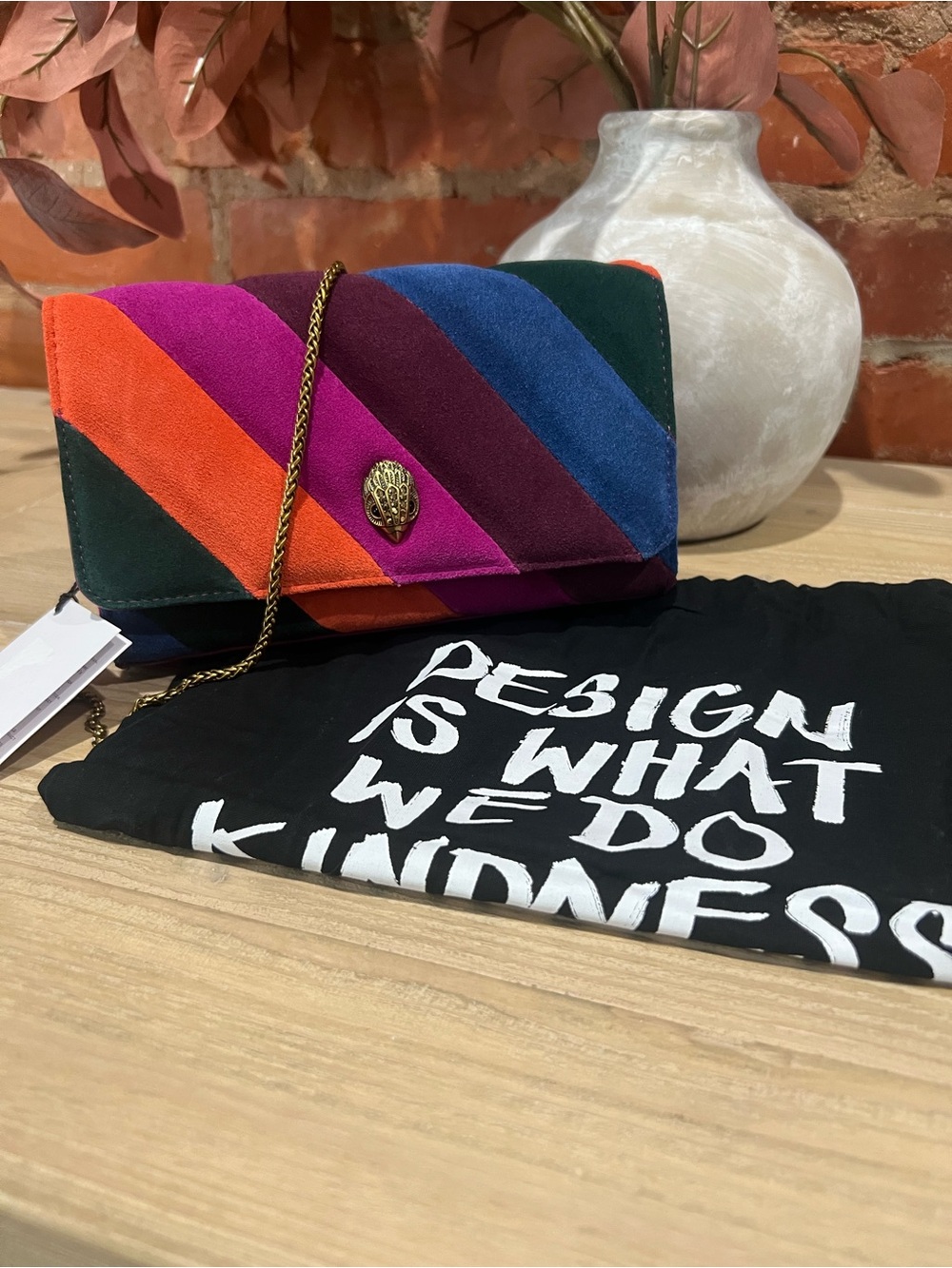 NWT Kurt Geiger Extra Mini Soho Quilted Colorblock Suede Clutch